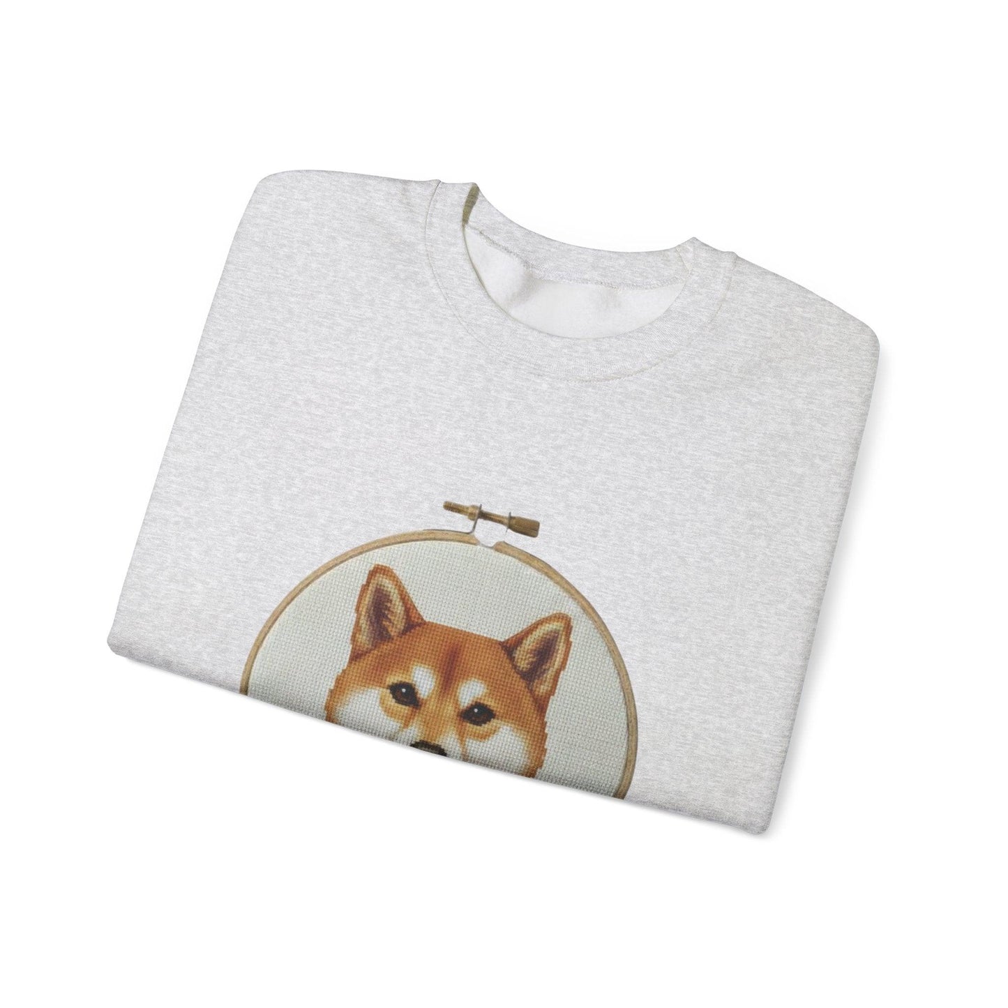 Shiba Inu Portrait Crewneck Sweatshirt | Embroidery Hoop Floral Frame