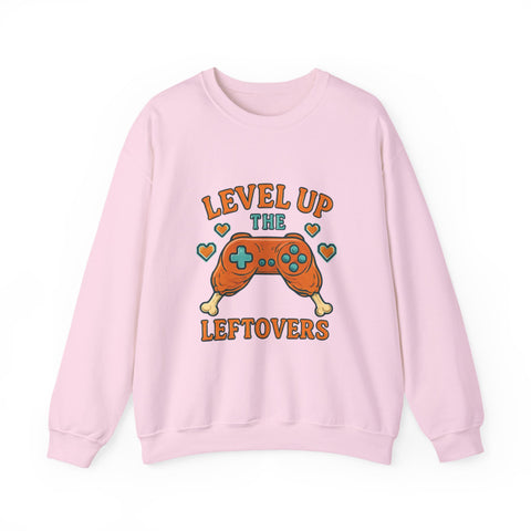 Funny Gamer Sweatshirt, Level Up Leftovers Crewneck, Gifts for Gamers, Casual Wear, Thanksgiving Sweatshirt, Cute Holiday Apparel