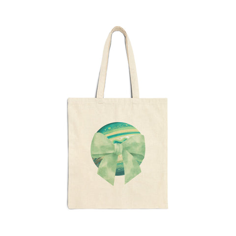 Green Planet Wrapped In A Bow Cotton Canvas Tote Bag
