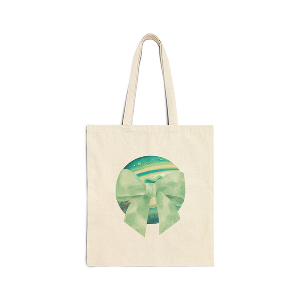Green Planet Wrapped In A Bow Cotton Canvas Tote Bag
