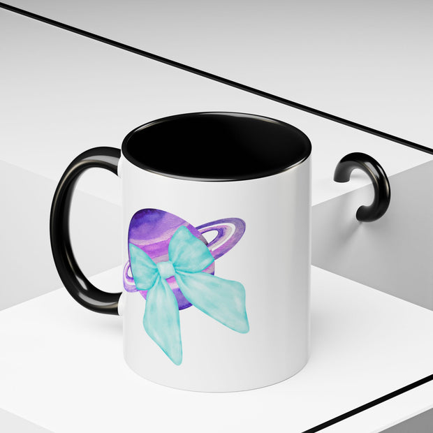 Purple Saturn Wrapped In A Bow Accent Coffee Mug