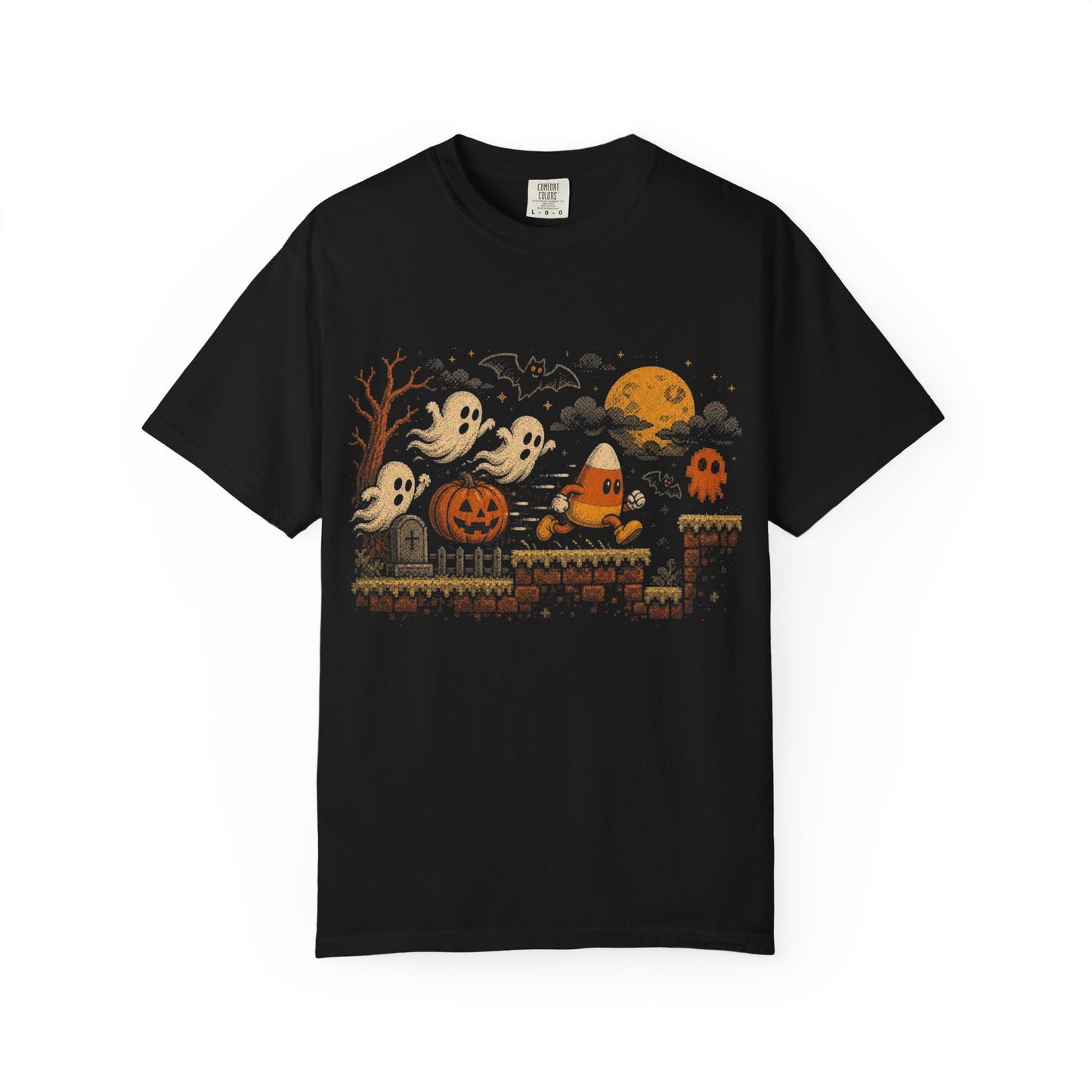 Pixel Halloween Ghosts and Pumpkins T-shirt | Retro 8-bit Spooky Night
