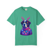 Saint Bernard in Reindeer Antlers T-Shirt | Holiday Dog Sweater Design