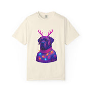 Neon English Mastiff Dog with Antlers T-Shirt | Christmas Sweater Lights Design