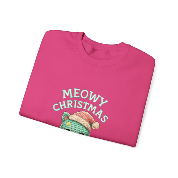 Meowy Christmas Sweatshirt, Cozy Cat Crewneck, Cat Lover Gift, Holiday Apparel, Winter Fashion