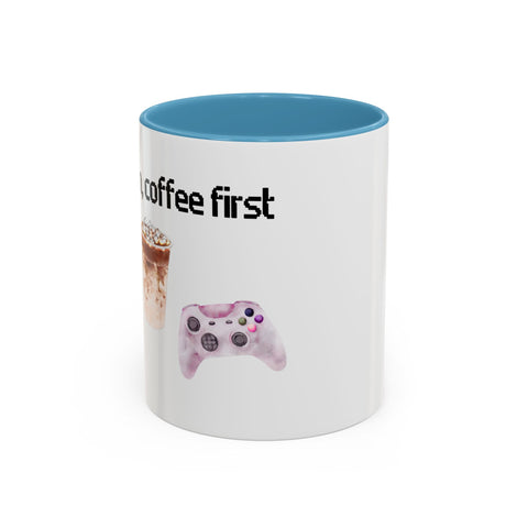 'Game On, Coffee First' Accent Coffee Mug
