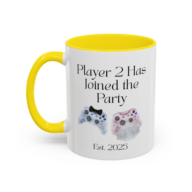 'Player 2 Has Joined The Party' 'Est. 2025' Accent Coffee Mug