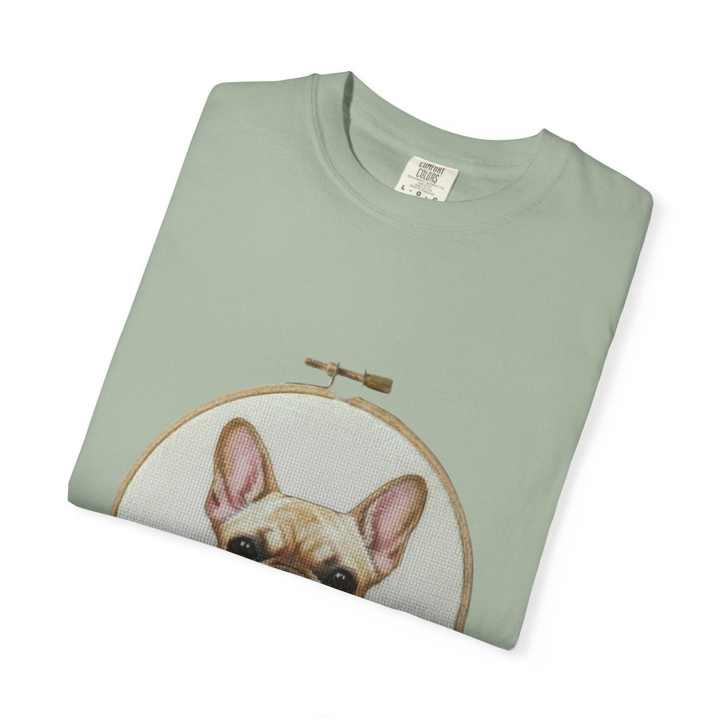 French Bulldog Portrait T-Shirt | Embroidery Hoop Dog Illustration