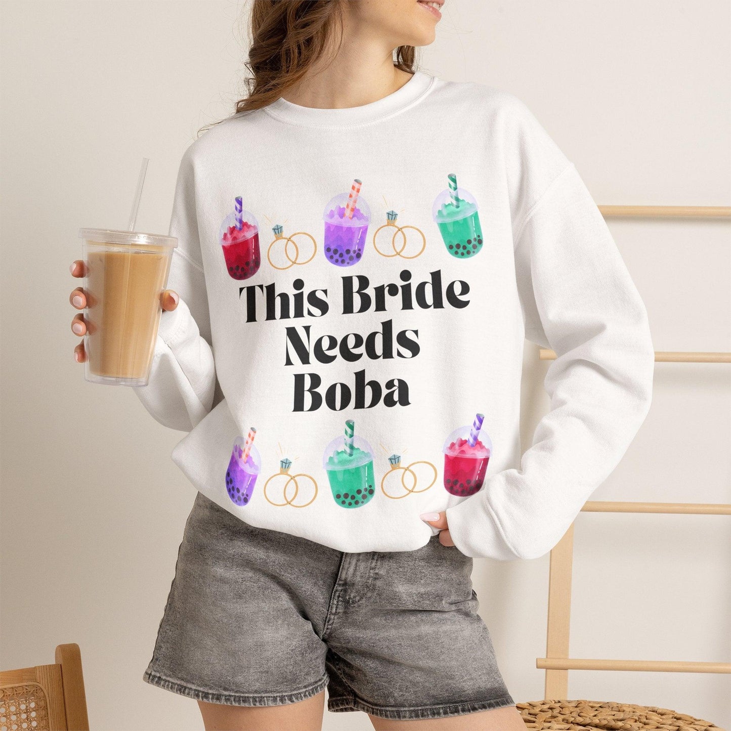 'This Bride Needs Boba' Unisex Crewneck Sweatshirt
