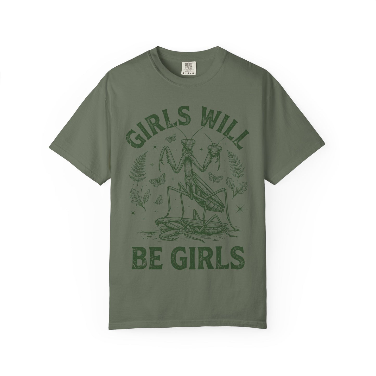Praying Mantis 'Girls Will Be Girls' T-shirt | Insect Illustration, Botanical Accent