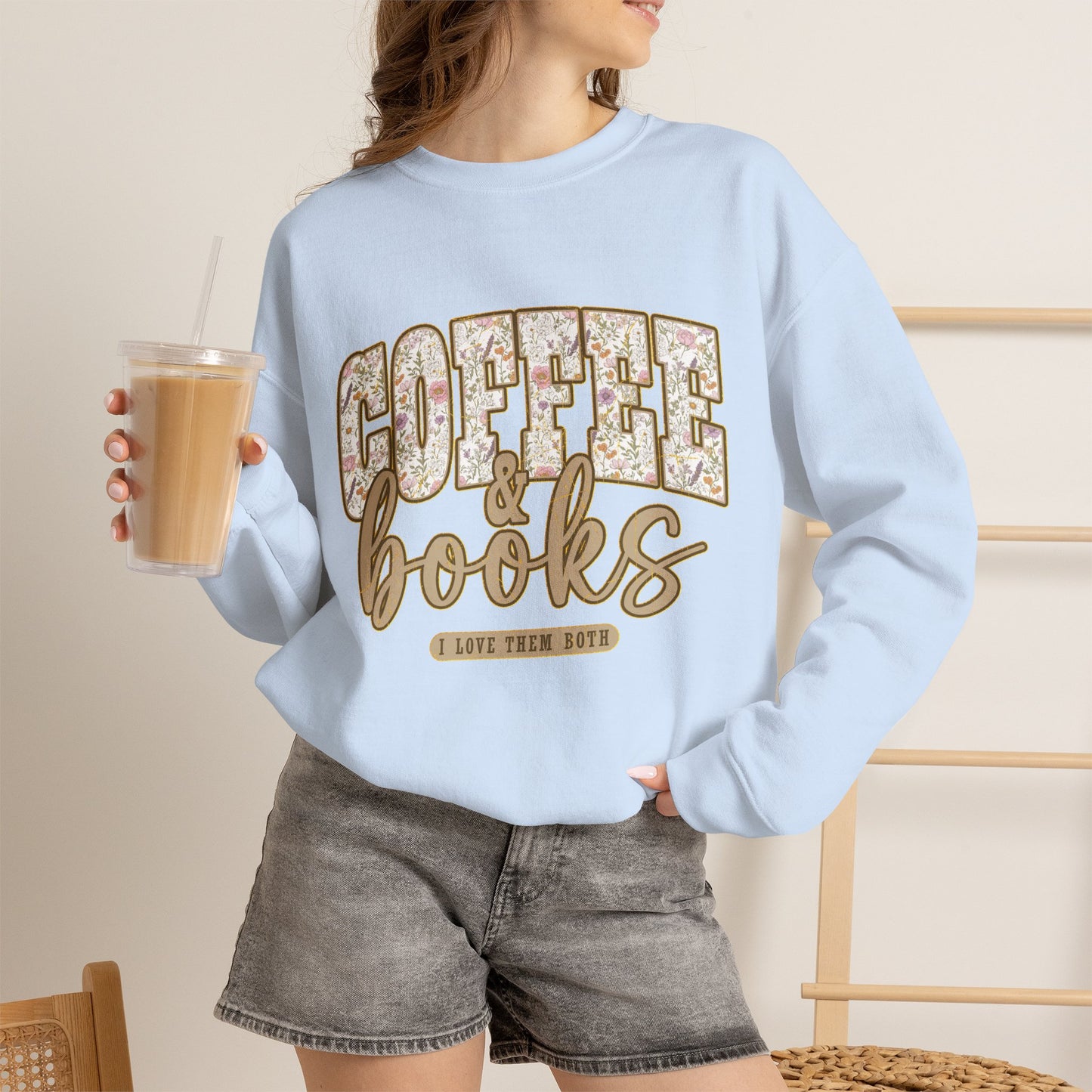 Coffee & Books Crewneck Sweatshirt | Cozy Reading Coffee Shirt