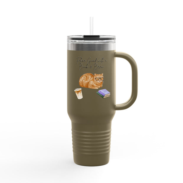 'Feline Good with a Book & Brew' Insulated Travel Mug, 40oz