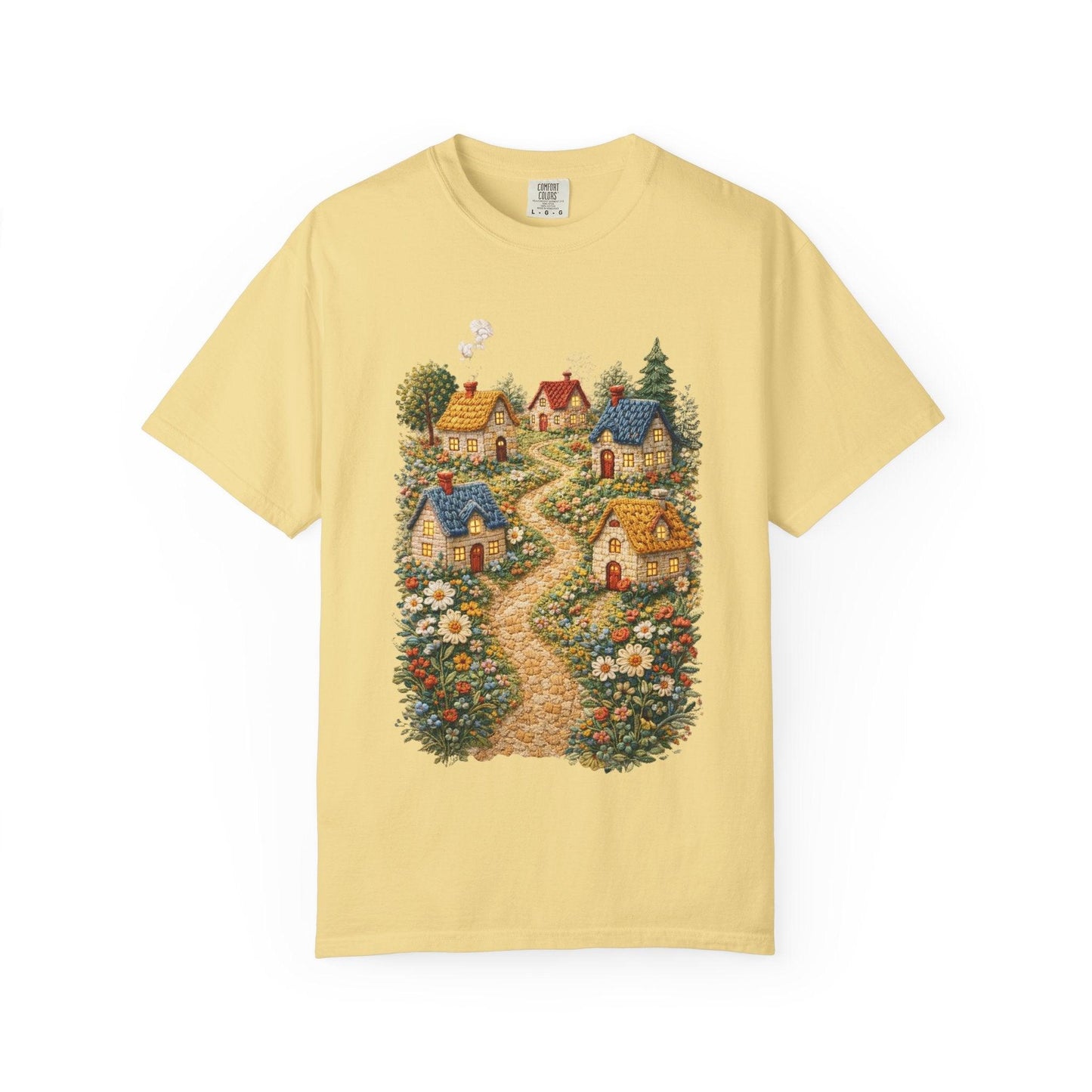 Cottage Garden Path T-shirt | Floral Village Illustration