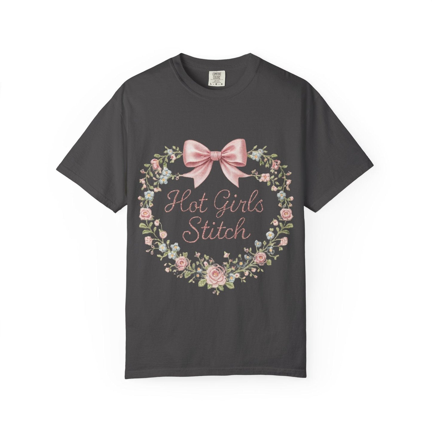 Floral Heart Wreath with Bow T-Shirt | Hot Girls Stitch