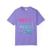 Merry and Nerdy T-Shirt, Unisex Gamer Tee, Holiday Gaming Shirt, Fun Christmas Apparel, Gift for Nerds, Cozy Casual Style