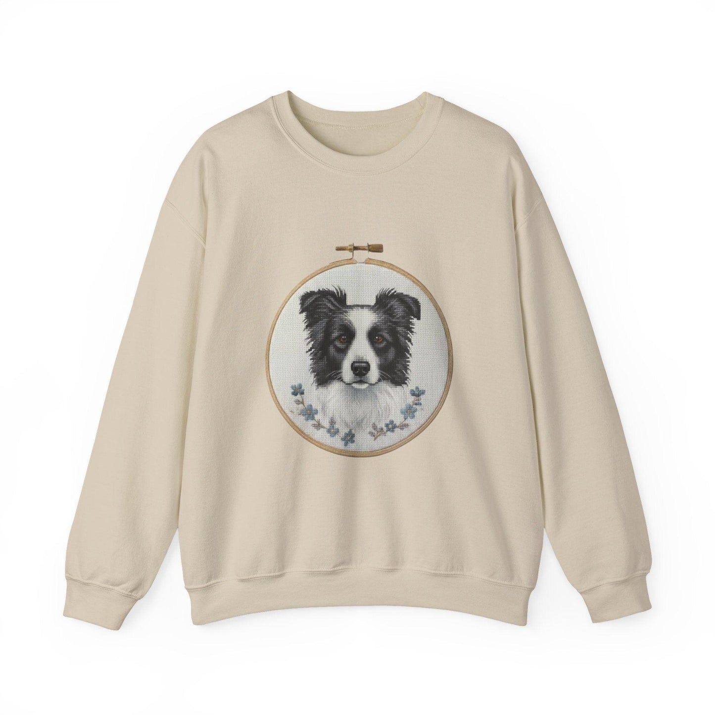 Border Collie Portrait Crewneck Sweatshirt | Embroidery Hoop Dog Design