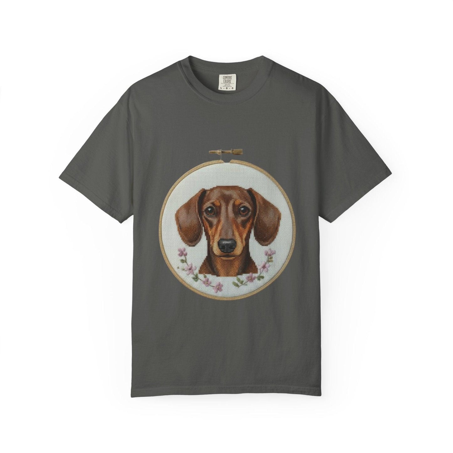 Dachshund Portrait T-shirt | Embroidery Hoop Dog Illustration