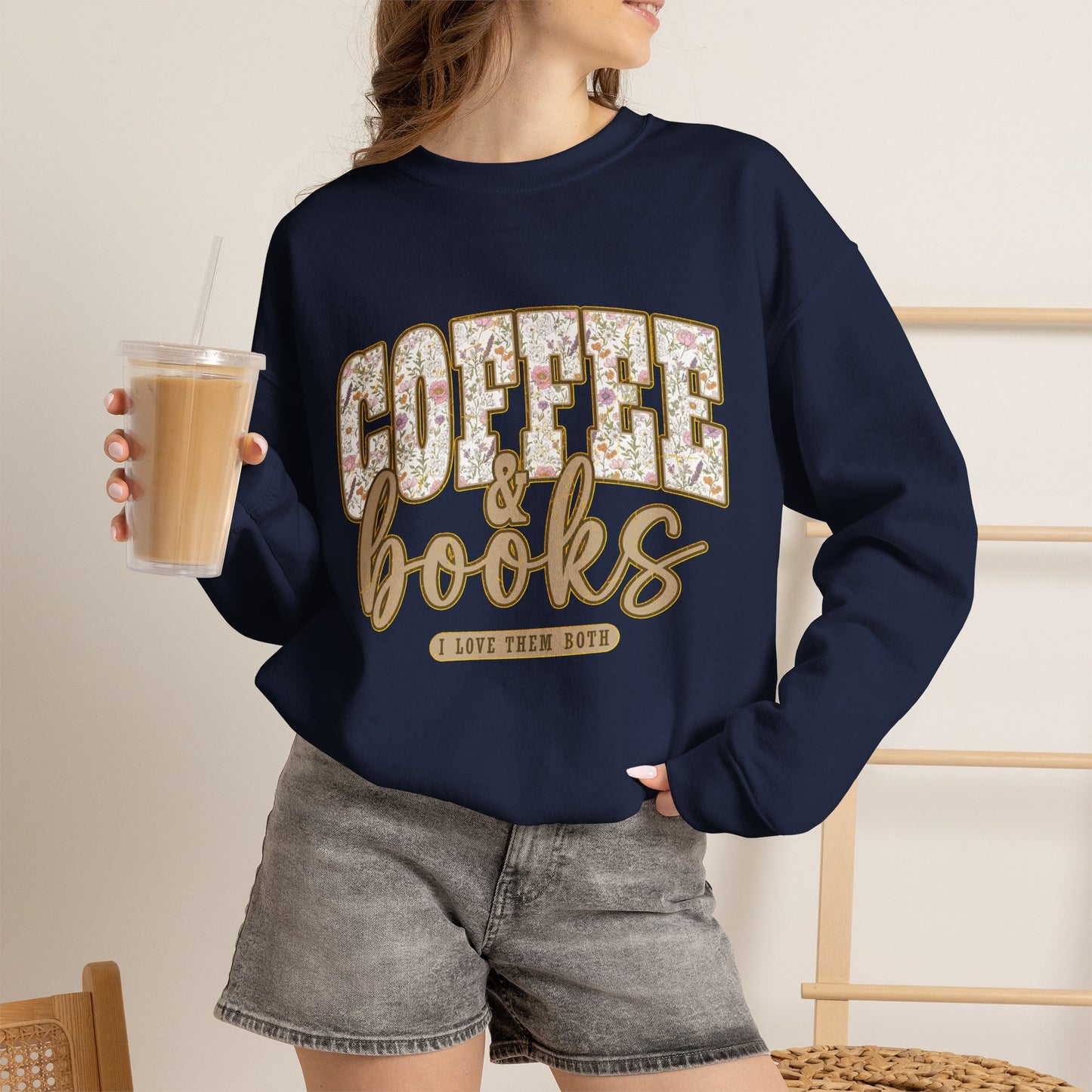 Coffee & Books Crewneck Sweatshirt | Cozy Reading Coffee Shirt
