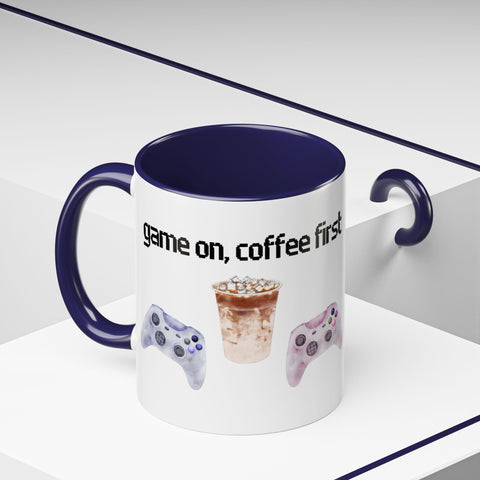 'Game On, Coffee First' Accent Coffee Mug