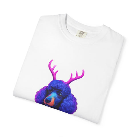 Poodle with Antlers in Light-Up Sweater T-Shirt | Neon Holiday Dog Design