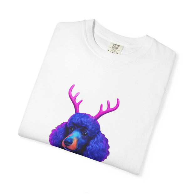 Poodle with Antlers in Light-Up Sweater T-Shirt | Neon Holiday Dog Design