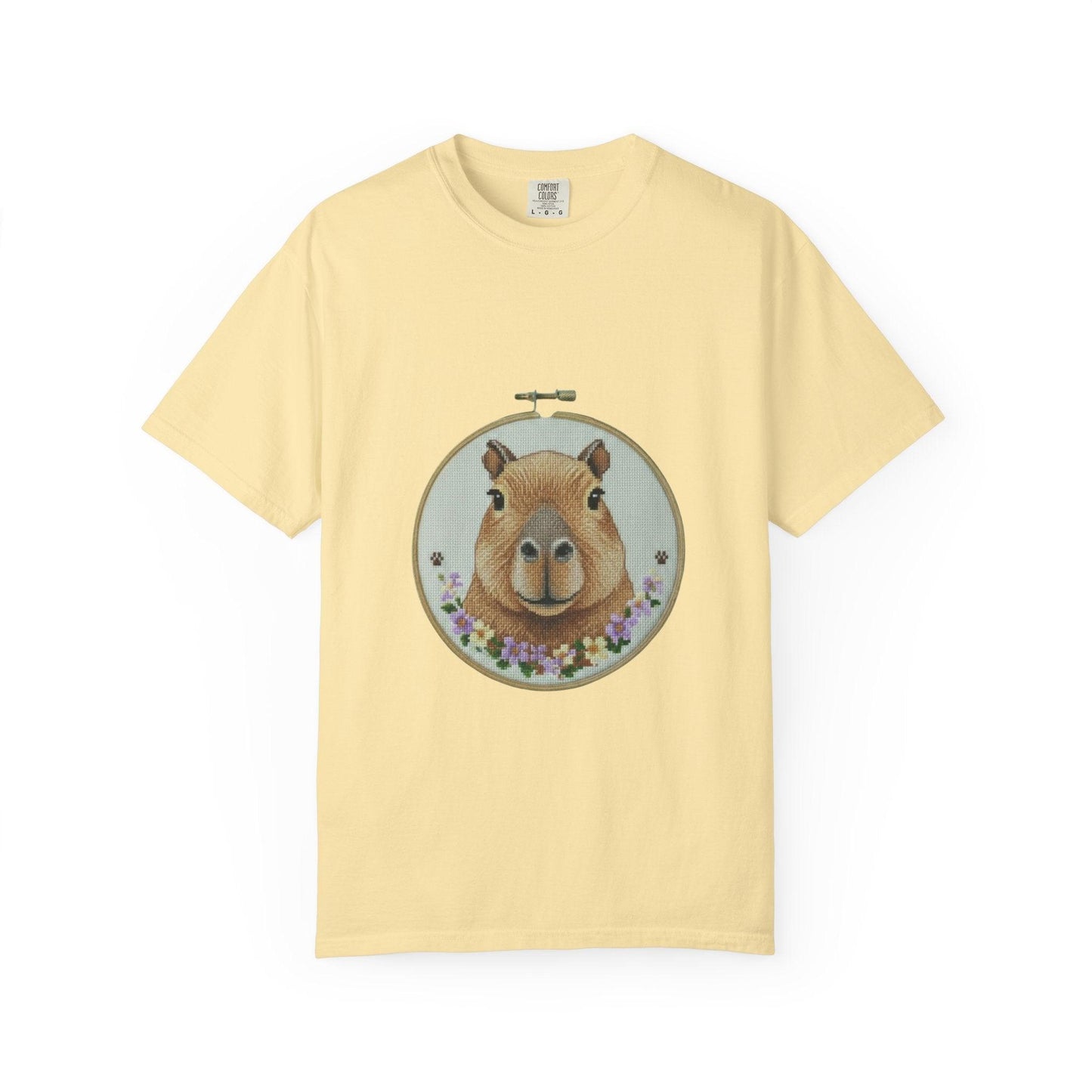 Capybara Portrait T-Shirt | Floral Embroidery Hoop Design