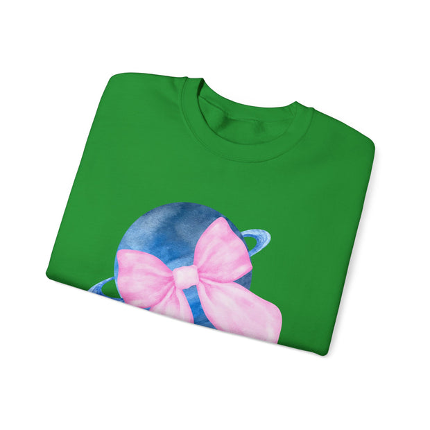 Blue Saturn Wrapped In A Pink Bow Unisex Crewneck Sweatshirt