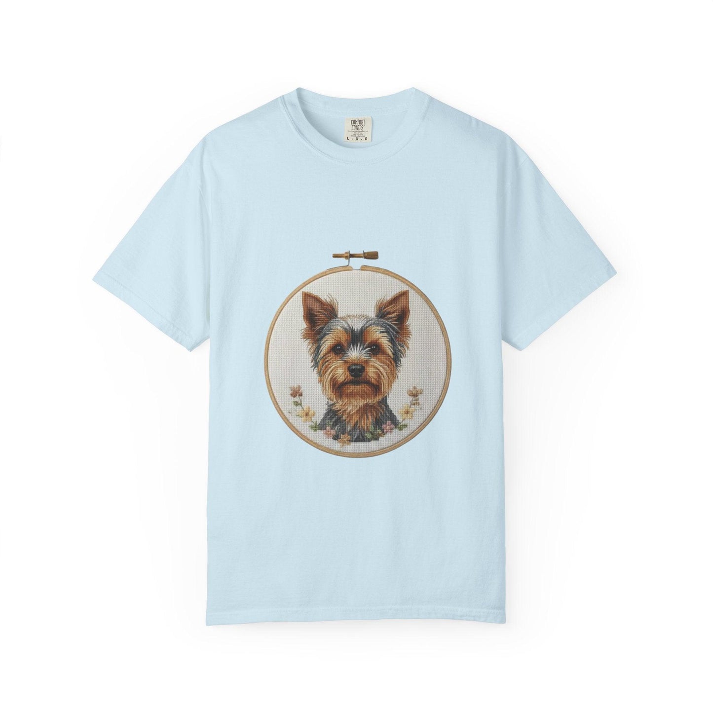 Yorkshire Terrier Portrait T-Shirt | Embroidery Hoop Dog Illustration