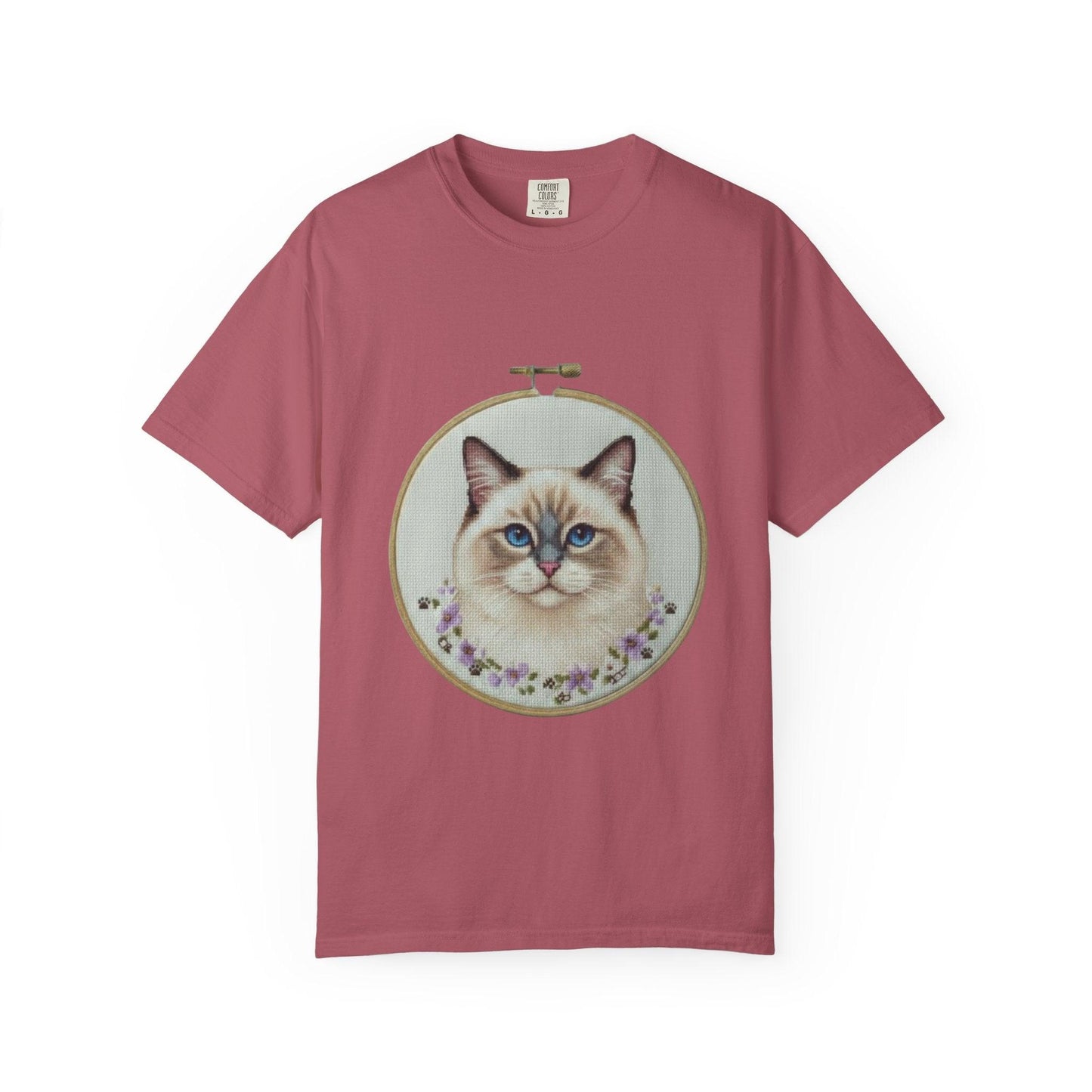 Ragdoll Cat Shirt, Blue Eyed Cat Mom Gift, Cross Stitch Cat Portrait, Embroidered Pet Lover Tee