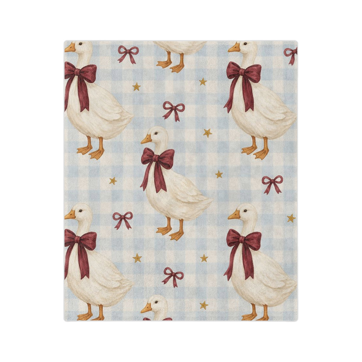 Duck Pattern Blanket | Gingham Ducks with Burgundy Bows, Cozy Nursery Throw
