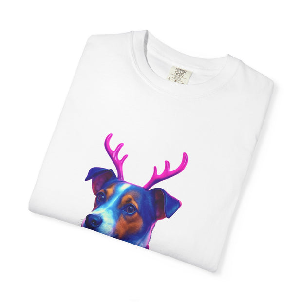 Jack Russell in Reindeer Sweater T-shirt | Neon Holiday Dog Design