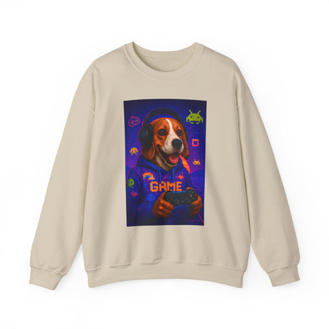 Game On Beagle Sweatshirt, Gamer Gift, Cute Pet Sweatshirt, Video Game Crewneck, Unique Dog Lover Apparel