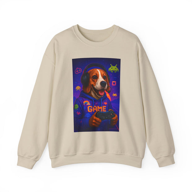 Game On Beagle Sweatshirt, Gamer Gift, Cute Pet Sweatshirt, Video Game Crewneck, Unique Dog Lover Apparel