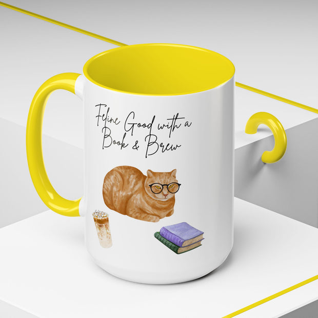 'Feline Good With A Book & Brew' Accent Coffee Mug