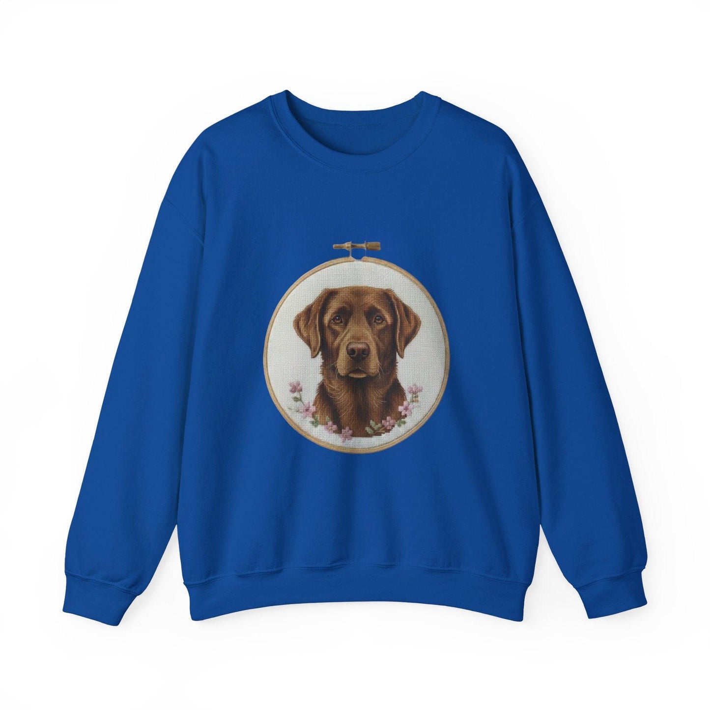 Chocolate Labrador Portrait Sweatshirt | Floral Hoop Embroidery Art
