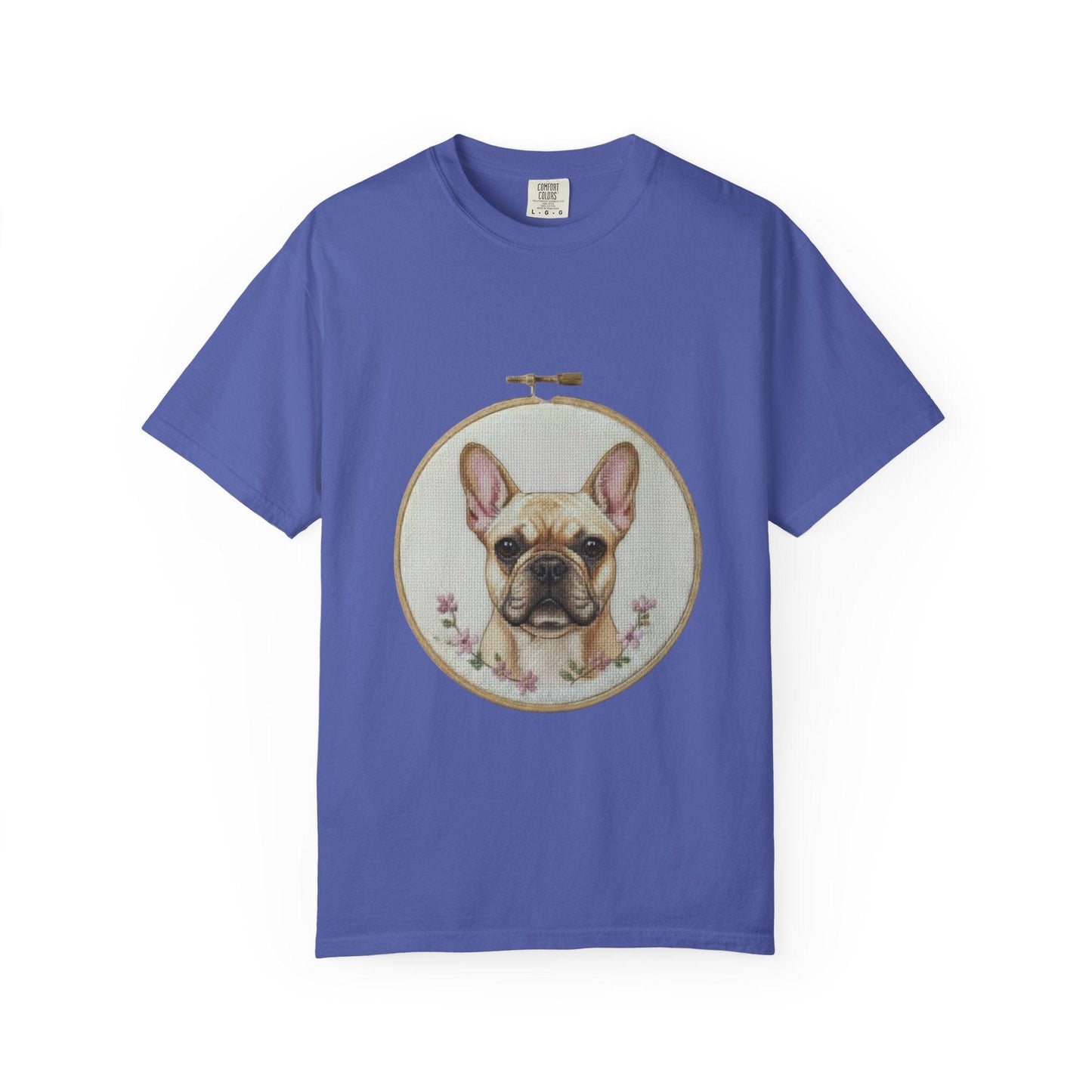 French Bulldog Portrait T-Shirt | Embroidery Hoop Dog Illustration
