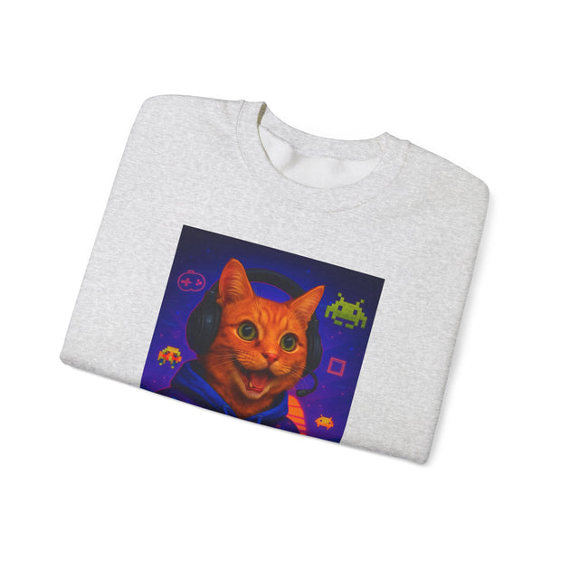 Gaming Cat Crewneck Sweatshirt, Funny Gift for Gamers, Cozy Cat Lover Apparel, Cute Sweatshirt for Gaming Night, Unisex Cat Sweatshirt