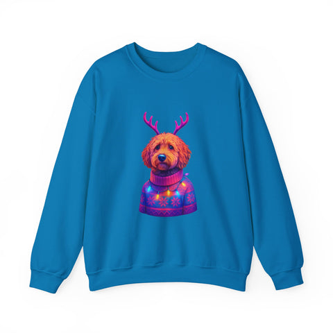 Golden Doodle with Reindeer Antlers Sweatshirt | Holiday Dog Sweater Design