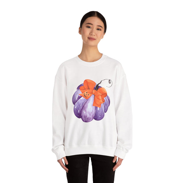 Purple Pumpkin Wrapped In A Bow Unisex Crewneck Sweatshirt