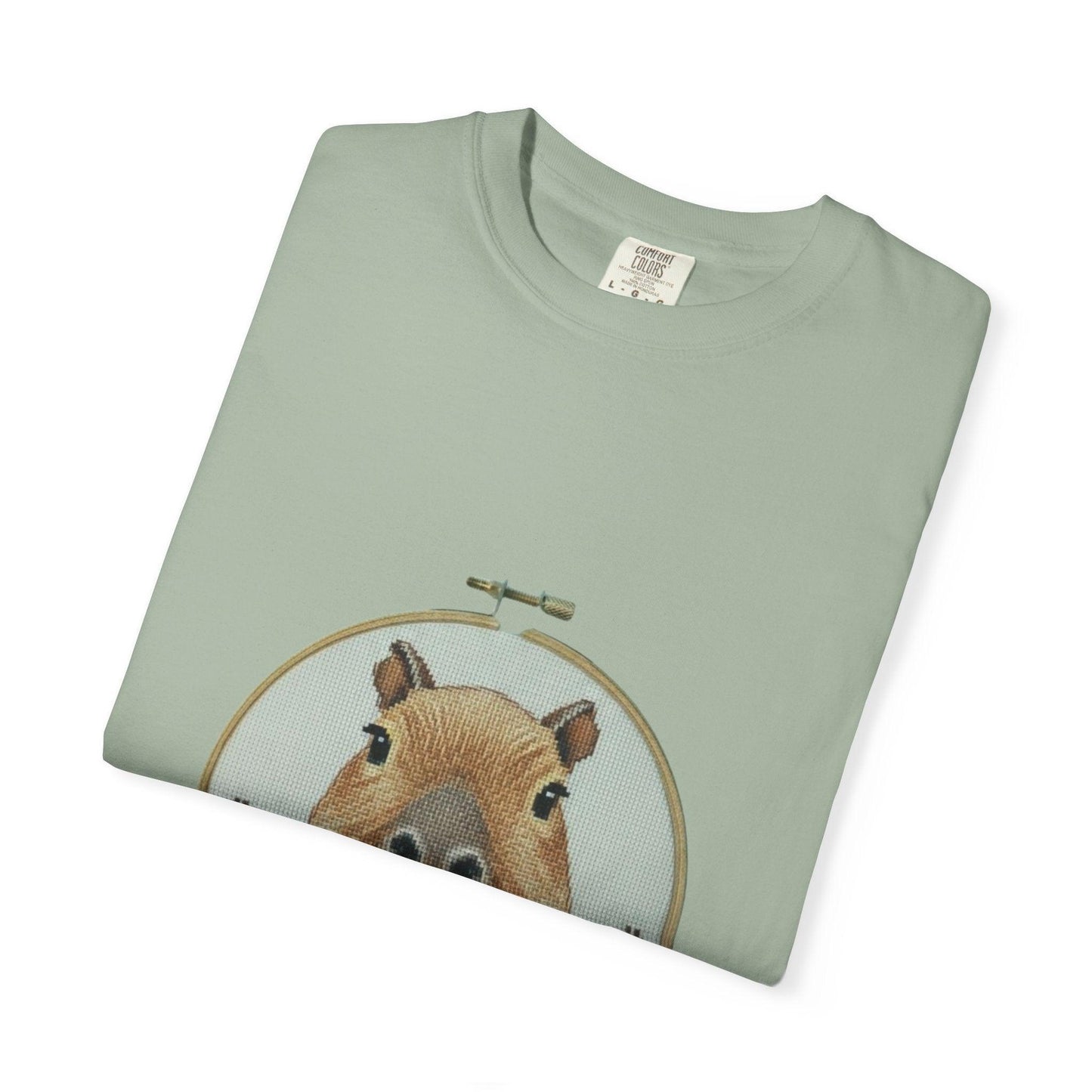 Capybara Portrait T-Shirt | Floral Embroidery Hoop Design