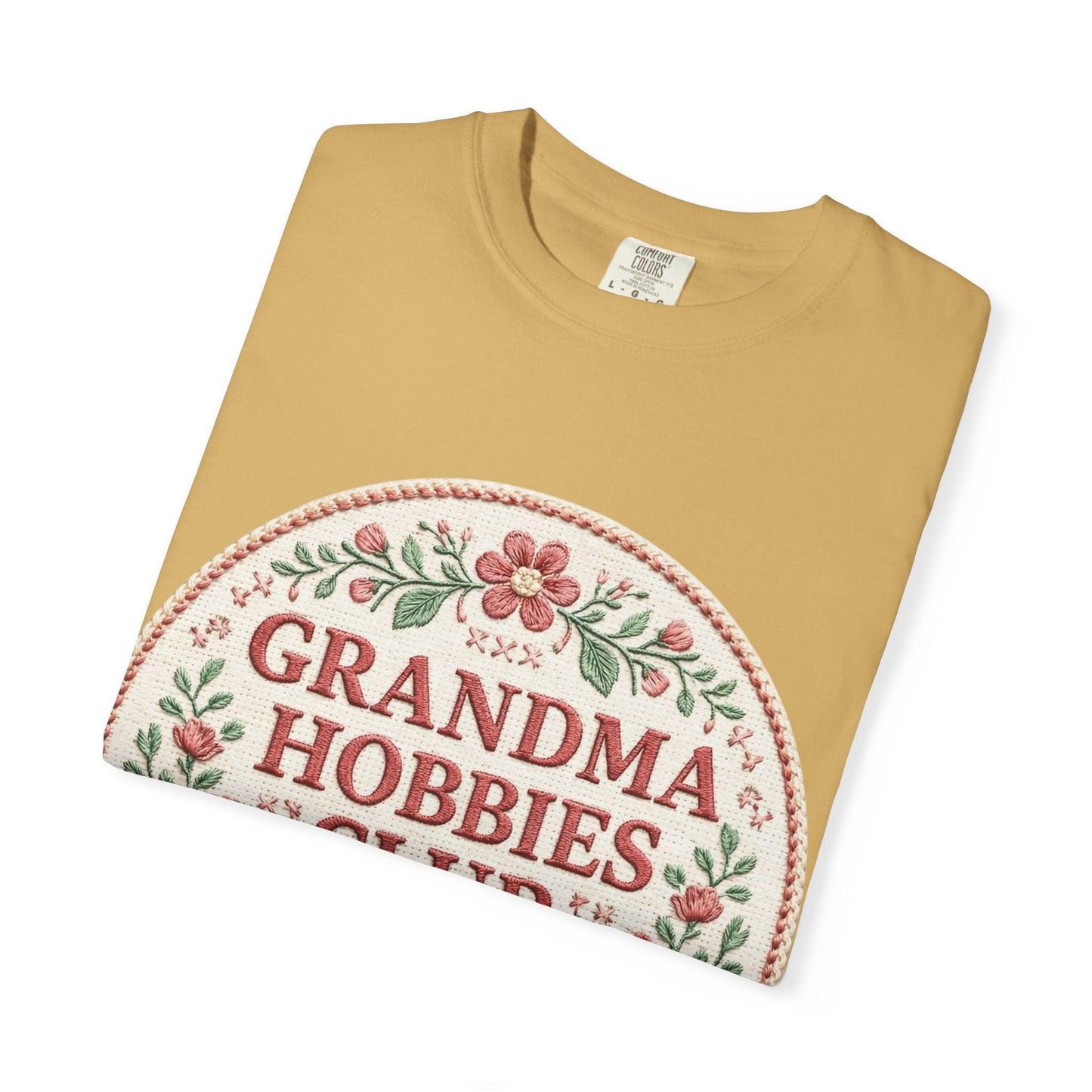 Grandma Hobbies Club T-shirt | Floral Needlework Scissors Embroidery Design