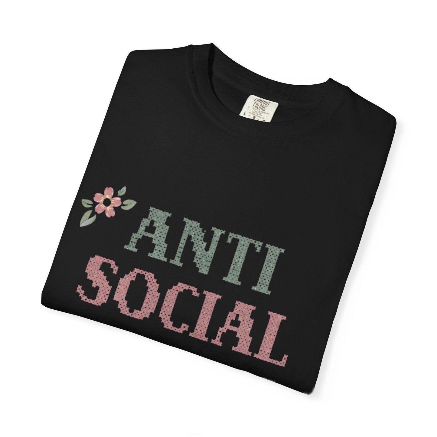 Anti Social Stitch Club T-shirt | Cross Stitch Floral Text Design