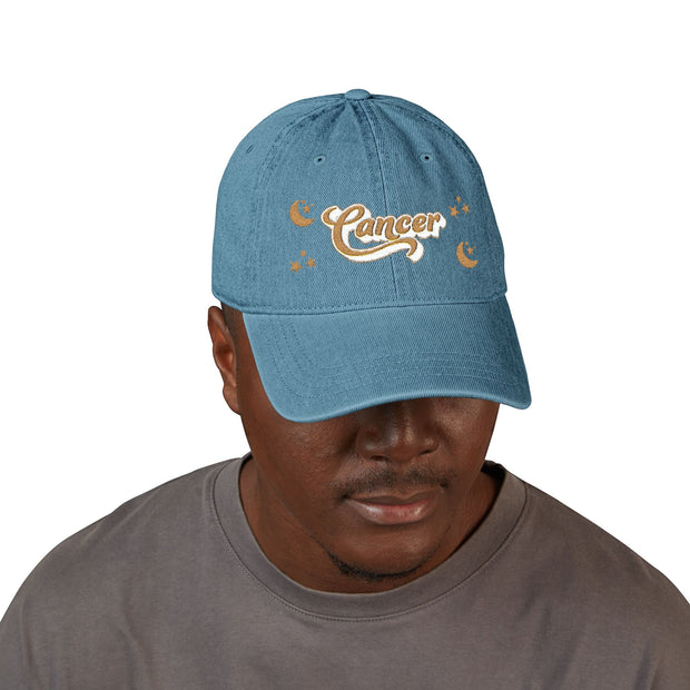 'Cancer' Denim Embroidered Cap