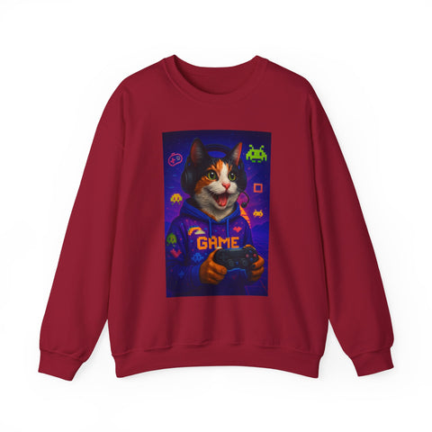 Gamer Cat Crewneck Sweatshirt, Cozy Gamer Apparel, Perfect Gift for Cat Lovers, Funny Sweatshirt for Birthdays, Gaming Merchandise