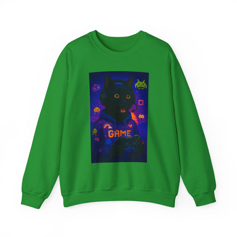 Cozy Gamer Cat Sweatshirt - Unisex Heavy Blend™ Crewneck, Perfect for Gaming Nights, Halloween, Cat Lovers, Gift Ideas, Comfortable Wear