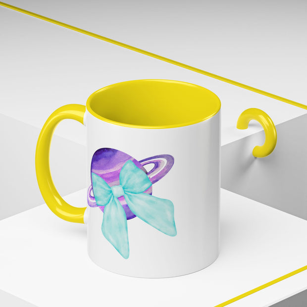Purple Saturn Wrapped In A Bow Accent Coffee Mug