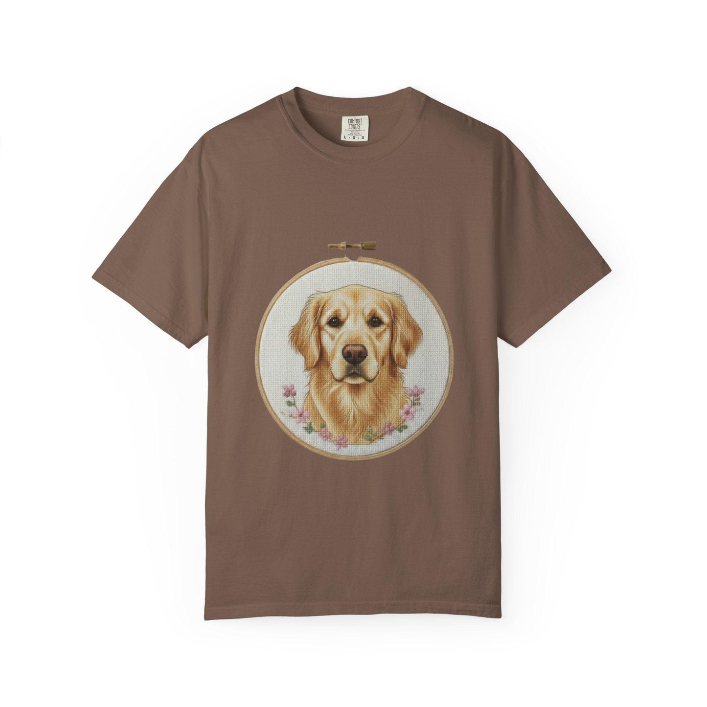 Golden Retriever Portrait T-Shirt | Embroidery Hoop Dog Art
