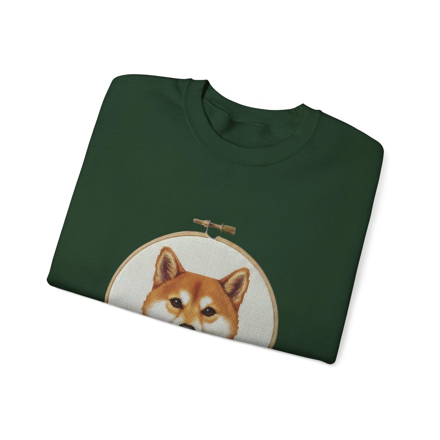 Shiba Inu Portrait Crewneck Sweatshirt | Embroidery Hoop Floral Frame