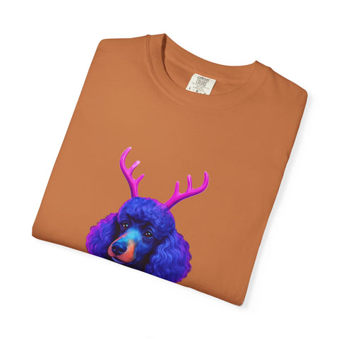 Poodle with Antlers in Light-Up Sweater T-Shirt | Neon Holiday Dog Design