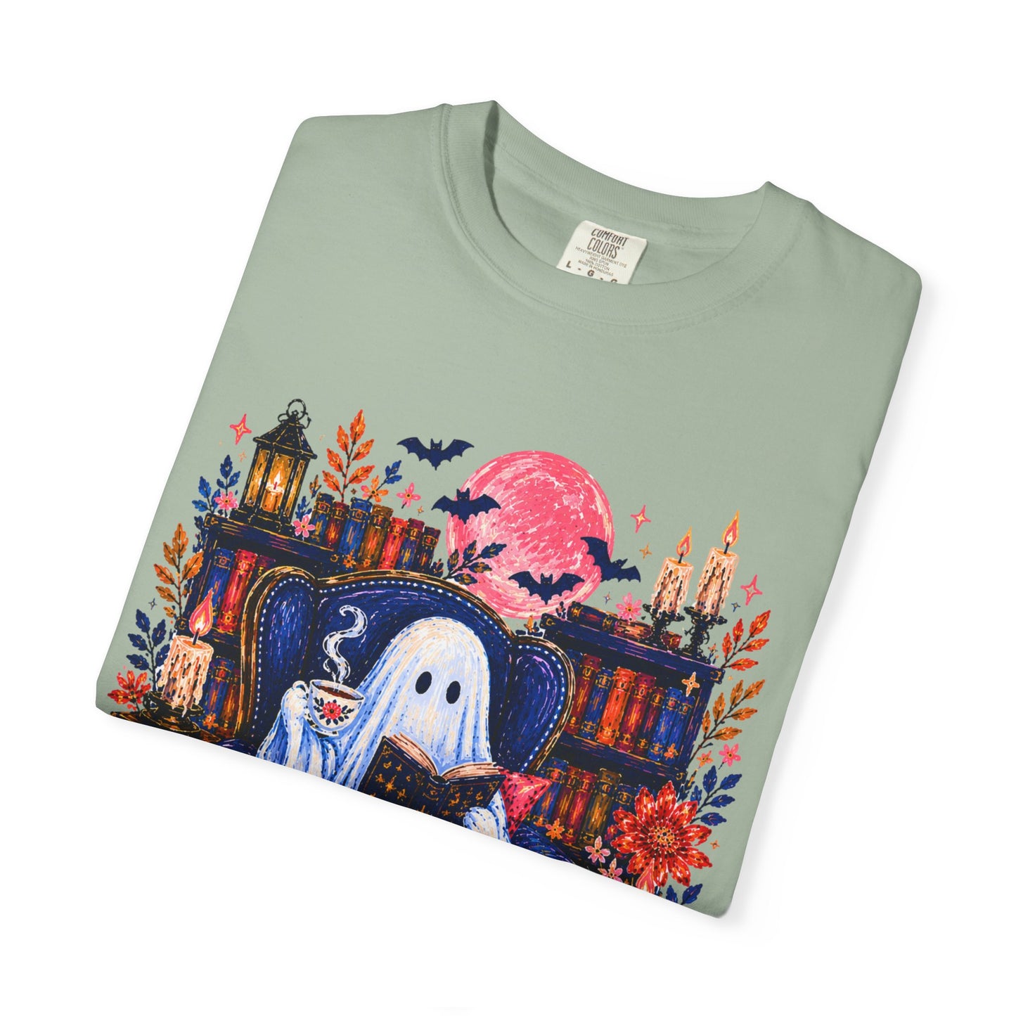 Cozy Reading Ghost T-Shirt | Bookish Halloween Illustration